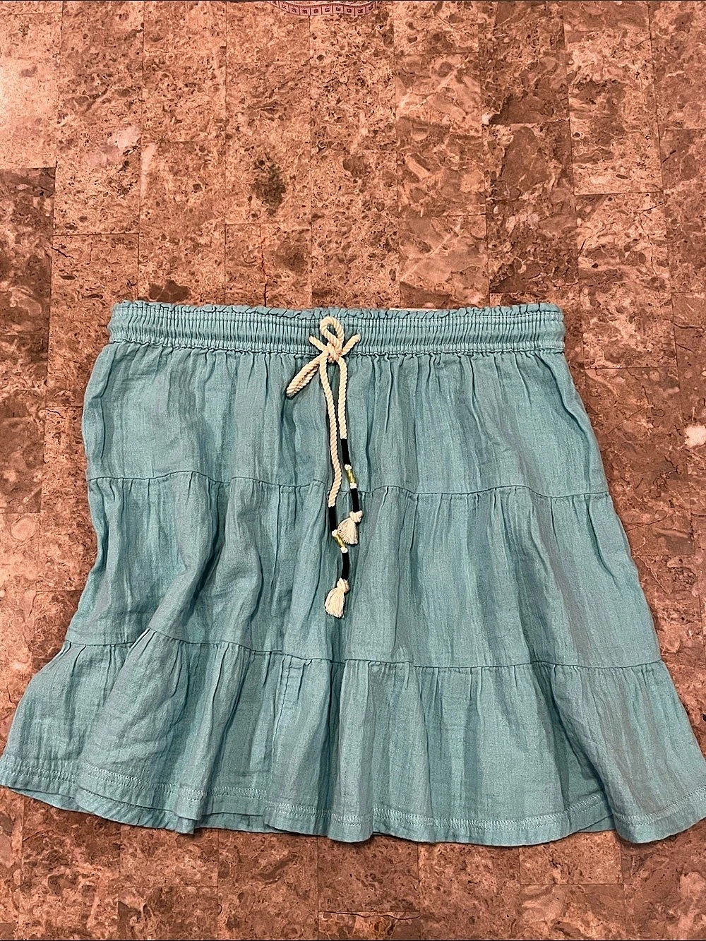 Coastal cowgirl Turquoise High Rise Mini Skirt Tiered 100% Cotton skirt NWT
